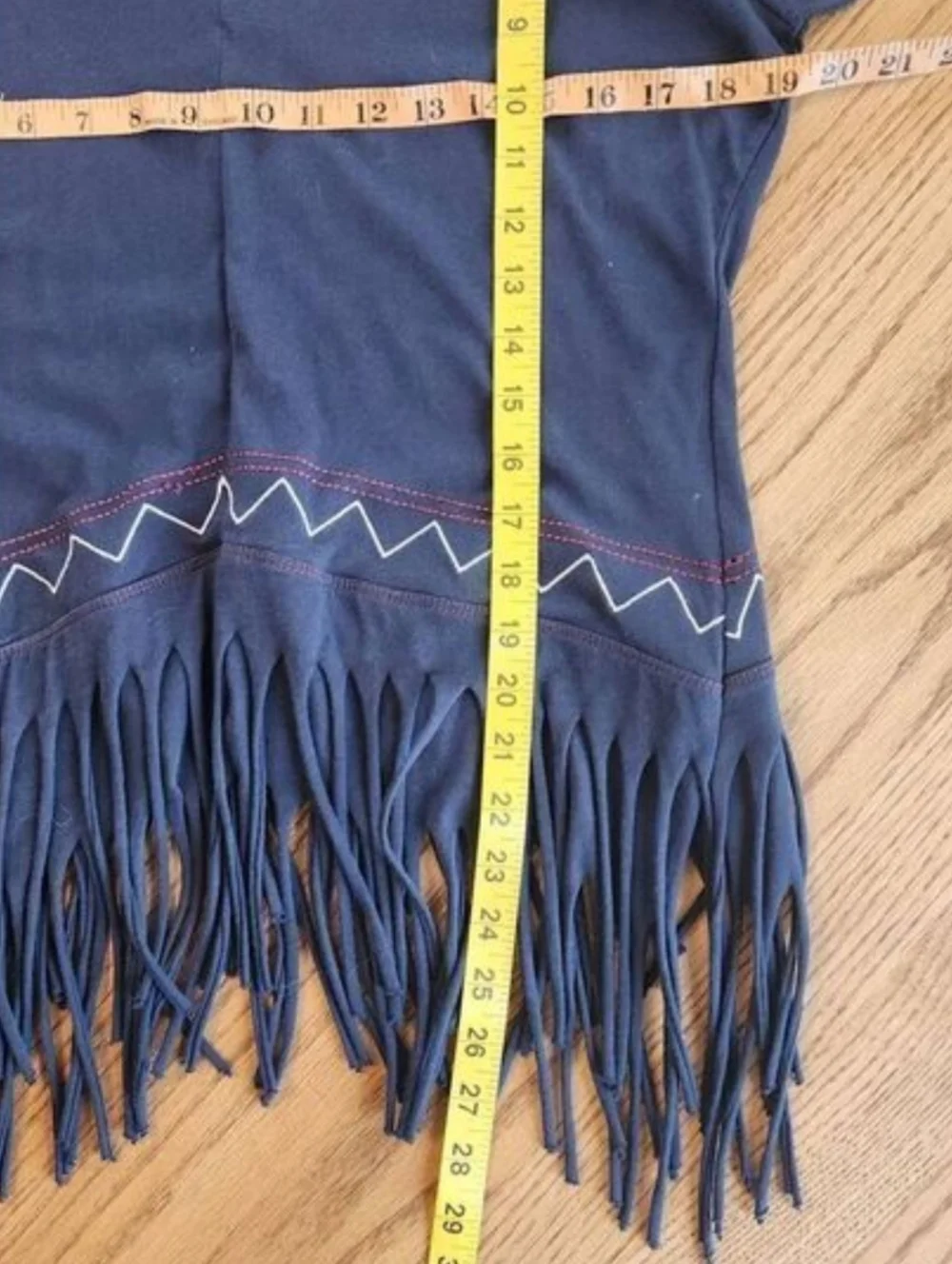Cruel Women’s Navy short sleeved Fringed Western Inspired V-Neck Knit Top - Picture 6 of 8